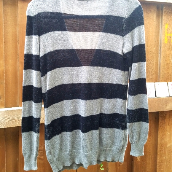Gap Vintaged Striped V Neck Cardigan Navy Gray S - Picture 2 of 4